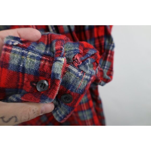 Vintage 70s Dickies Mens 4XL Faded Double Pocket Flannel Button Shirt Red Plaid - Picture 6 of 11